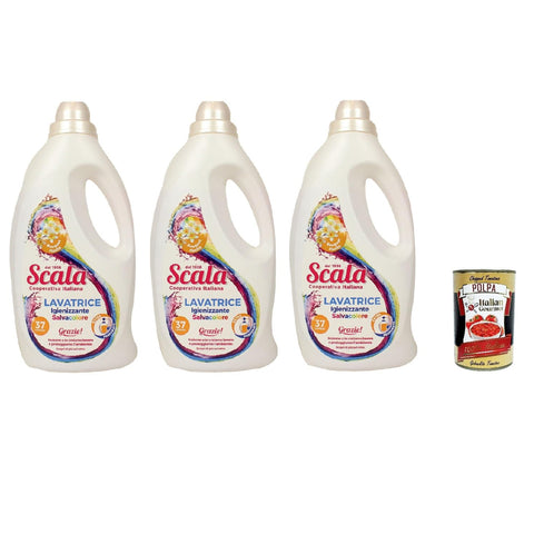 Scala detergente lavatrice Salvacolore 1,5L Flüssigwaschmittel für Buntwäsche 3 x 1,5 l Original italienisch inkl. Italian Gourmet Polpa 400g
