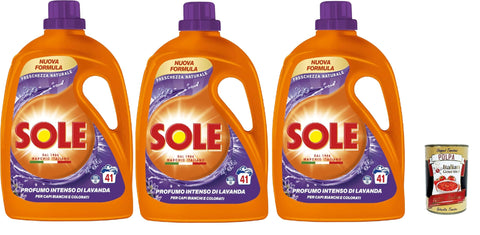 Italian Gourmet E.R. Color- & Feinwäsche Sole Freschezza Naturale, Lavanda, 41 Wäschen, Desinfektionsformel, natürliche Frische Flüssigwaschmittel für die Waschmaschine entfernt Flecken bei niedrigen, 3x 1845ml + Italian Gourmet polpa 400g 8032804040014