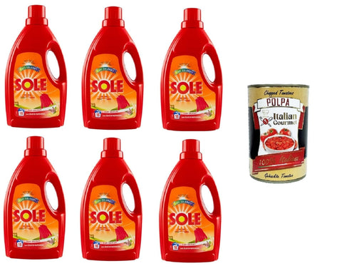 Italian Gourmet E.R. Color- & Feinwäsche Sole Klassisches Waschmaschinenwaschmittel für empfindliche Kleidung mit Patchouliöl 6x 1lt+ Italian Gourmet Polpa di Pomodoro 400g 8032804040014