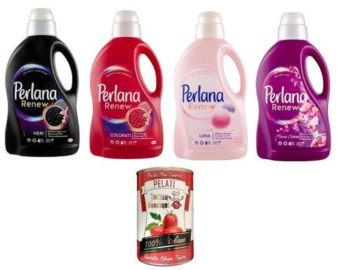 Italian Gourmet E.R. Color- & Feinwäsche Testpaket Perlana Renew 1x Renew Black 1x Renew Rosa 1x Renew Color 1x Renew Flower Charm + Italian Gourmet pelati 400gr 8015100576401