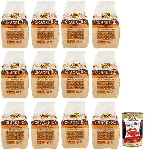 Italian Gourmet E.R. Crackers 12x Crich Crackers Integrali,Ballaststoffreiche Vollkorncracker Cracker mit Sauerteig 750g + Italian Gourmet Polpa di Pomodoro 400g Dose 8008620009245
