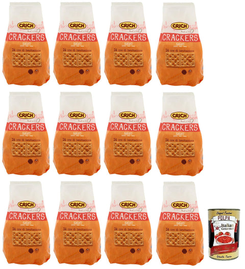 Italian Gourmet E.R. Crackers 12x Crich Crackers Salati,Gesalzen Snack,Ballaststoffreiche,Cracker mit Salzkörnern und Sauerteig 750g + Italian Gourmet Polpa di Pomodoro 400g Dose 8008620009207