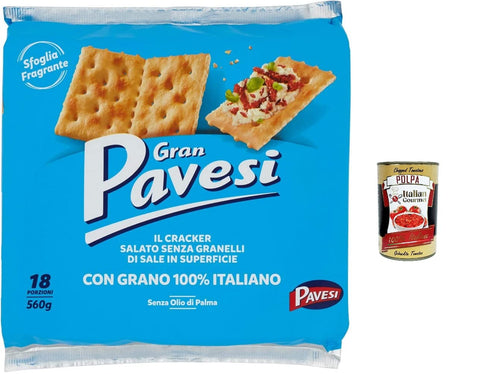 Italian Gourmet E.R. Crackers 12x Gran Pavesi non salati Crackers ungesalzen 560g kekse gebäck + Italian gourmet polpa 400g 8013355000245