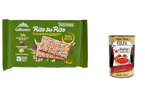 Italian Gourmet E.R. Crackers 3x Galbusera RisosuRiso Integrale, Cracker mit knusprig 100% italienisch gepuss vollen Reiskörnern 380g + Italian Gourmet polpa 400g 8002190002651