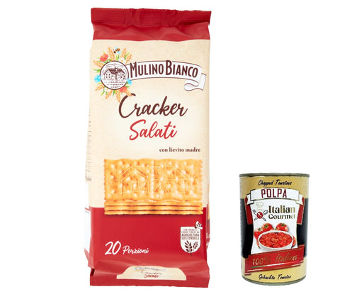 Mulino Bianco Barilla Crackers Cracker salati Salzgebäck gesalzen 500g, herzhafter Snack kekse aus Italien 3x Original italienisch inkl. Italian Gourmet Polpa 400g