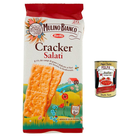 Mulino Bianco Cracker Salati herzhafter Cracker mit nachhaltigem Mehl 500g + Italian goumet polpa 3x 400g Original italienisch
