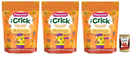 Plasmon i Crick, Snacks mit Kürbis, Karotten und Rosmarin Geschmack Beutel mit 3x100g Original italienisch