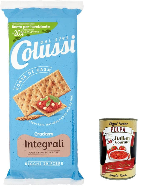 Colussi Vollkorn cracker integrali mit nachhaltigem, ballaststoffreichem Mehl 500 g 6x Original italienisch inkl. italienisches Gourmet-Fruchtfleisch 400 g