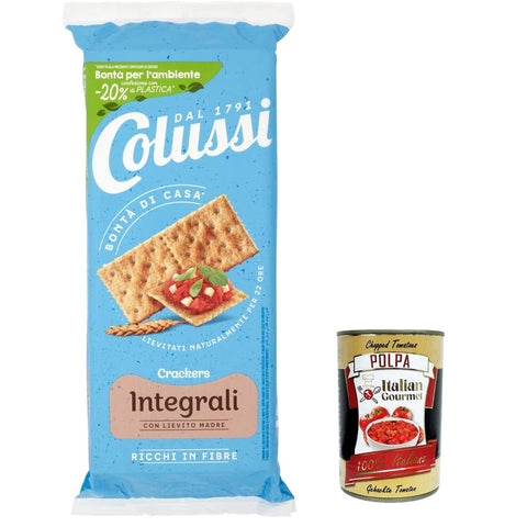 Colussi Vollkorn cracker integrali mit nachhaltigem, ballaststoffreichem Mehl 500 g 6x Original italienisch inkl. italienisches Gourmet-Fruchtfleisch 400 g