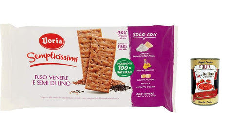 Doria Semplicissimi Cracker, Riso Nero e Semi di Lino, Cracker, schwarzer Reis und Leinsamen 245 6x Original italienisch inkl. Italian Gourmet Polpa 400g