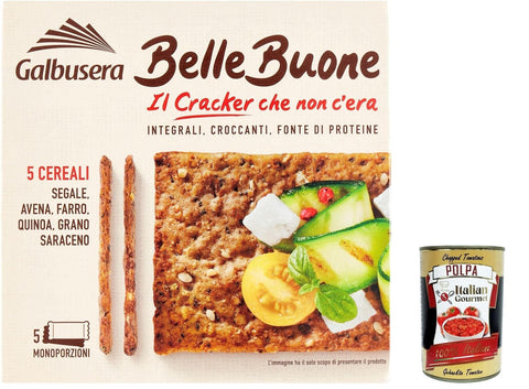 Galbusera Belle Buone, Vollkorn Cracker mit 5 Müsli : Rye, Hafer, geschrieben, Quinoa und Buchweizen.200g 6x Original italienisch inkl. Italian Gourmet Polpa 400g