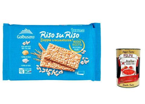 Italian Gourmet E.R. Crackers 6x Galbusera RisosuRiso Doppia croccantezza!, crackers mit 100% italienischer Puffreis 380g + Italian gourmet polpa 400g 8002190002644
