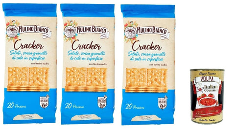 Mulino Bianco Barilla Crackers Cracker non salati mit reduziertem Salzgehalt 3x 500g herzhafter Snack kekse aus Italien Original italienisch inkl. Italian Gourmet Polpa 400g