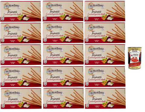 Mulino Bianco Grissini Torinesi - Grissini vom Typ 0 - Knusprig und Voller Geschmack - Snack Breadsticks 15x 280g Packung Original italienisch inkl. Italian Gourmet Polpa 400g