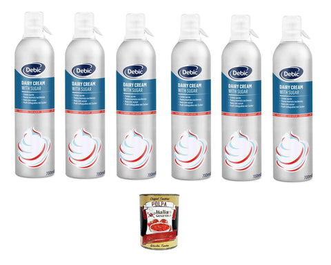 Debic Panna Spray Zuccherata Gesüßte Sprühcreme 6x700 ml inkl. Italian Gourmet Polpa di Pomodoro 400g Original italienisch