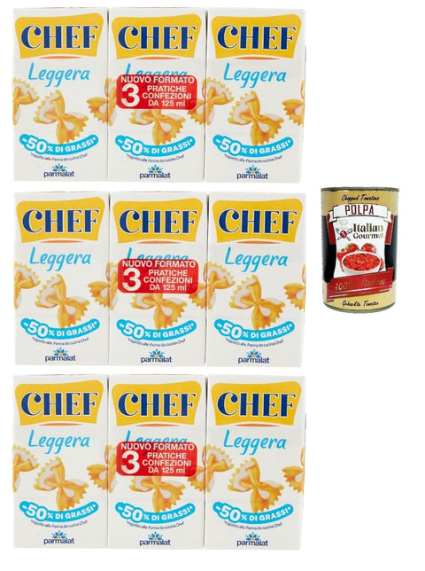 Italian Gourmet E.R. Crème Fraîche, Sauerrahm & Sahne Parmalat Chef Leggera Kochsahne Light,3 pack,(9 x 125 ml), Doppelpackung, + Italian Gourmet polpa 400g