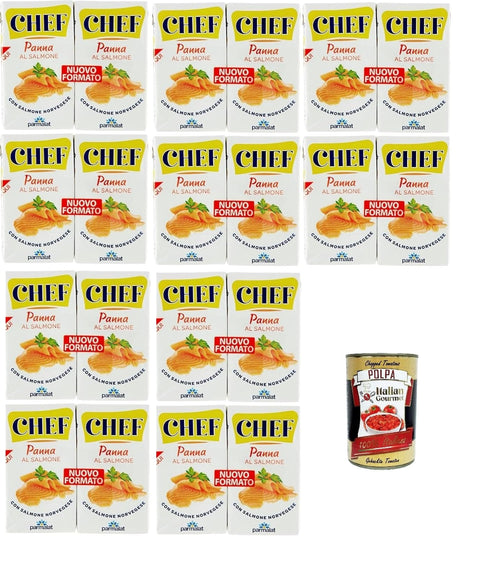 Italian Gourmet E.R. Crème Fraîche, Sauerrahm & Sahne Parmalat Panna Chef Kochsahne mit Lachs, 10 Packungen, x 2 à 125 ml, Nuovo Formato, mit Italian Gourmet polpa 400g