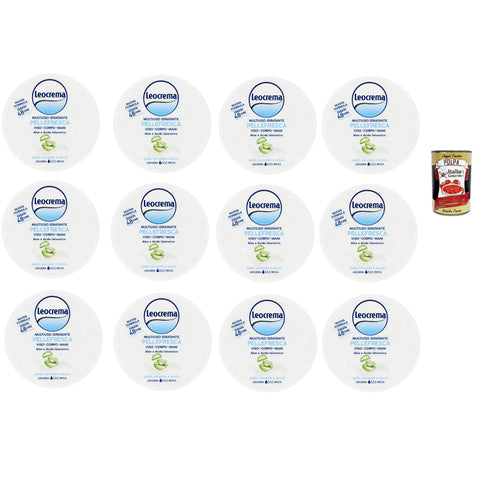 Leocrema Crema Idratante Multiuso Pellefresca,Mehrzweck-Feuchtigkeitscreme mit Aloe Vera und Hyaluronsäure,Ideal für Gesicht, Körper und Hände,Frische Haut 12x 150ml Original italienisch inkl. Italian Gourmet Polpa 400g