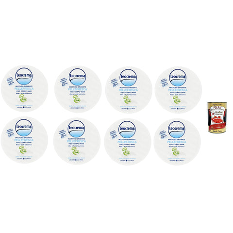 Leocrema Crema Idratante Multiuso Pellefresca,Mehrzweck-Feuchtigkeitscreme mit Aloe Vera und Hyaluronsäure,Ideal für Gesicht, Körper und Hände,Frische Haut 8x 150ml Original italienisch inkl. Italian Gourmet Polpa 400g