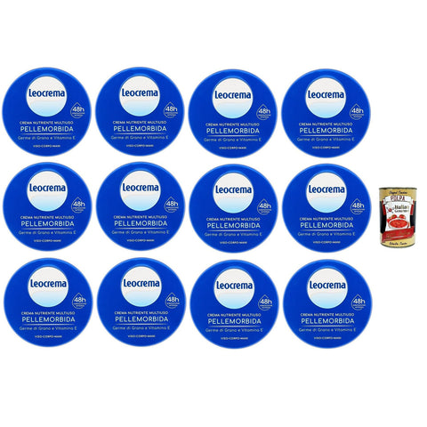 Leocrema Crema Nutriente Multiuso,Mehrzweck-Nährcreme Weiche Haut mit Weizenkeimen und Vitamin E Körpercremes 12x 150ml Original italienisch inkl. Italian Gourmet Polpa 400g
