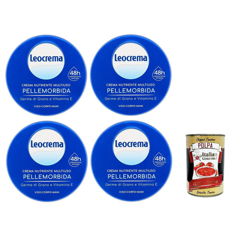 Leocrema Crema Nutriente Multiuso,Mehrzweck-Nährcreme Weiche Haut mit Weizenkeimen und Vitamin E Körpercremes 4x 50ml Original italienisch inkl. Italian Gourmet Polpa 400g