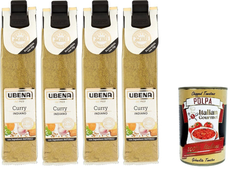 Italian Gourmet E.R. Curry UBENA, Curry Indiano,Indisches Curry, Gewürzmischung für Reisgerichte, Kokosmilch, Fisch, Fleisch und Hülsenfrüchte, 4x24g Beutel im Clipformat + Italian Gourmet polpa 400g 8032804040014