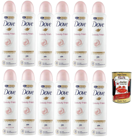 Dove Deo Beauty Finish Antitranspirant Deodorant Spray Alkoholfrei, Bis zu 48h 12x 150ml inkl. Italian Gourmet polpa 400g Original italienisch