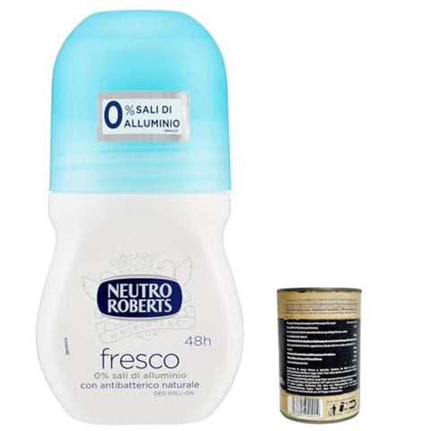 Neutro Roberts Fresco Deo roll on, roller Deodorant ohne Aluminiumsalze, null Flecken, natürlicher Schutz mit blumigen Noten 50 ml 12x Original italienisch inkl. Italian Gourmet Polpa 400g