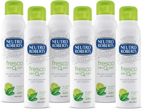 Neutro Roberts Fresco Verde Deodorant Spray, mit grünem Tee und Limette 12x150ml Original italienisch Getränk