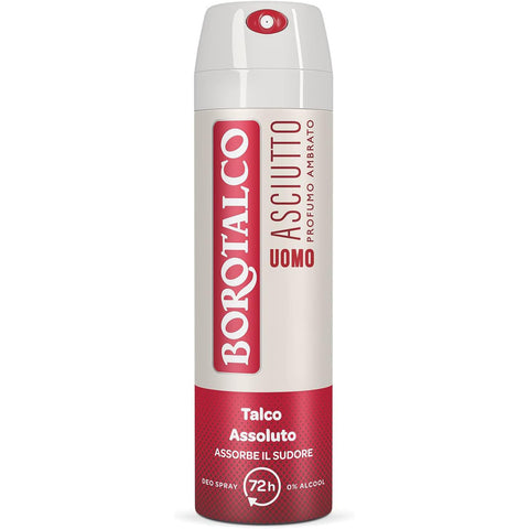 Borotalco für Männer Spray, Bernstein trocken, alkoholfrei, mit absolutem Talk absorbiert Schweiß 6x150ml Original italienisch Pflege