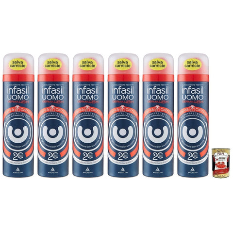 Infasil Deodorante Spray Uomo Derma 48h Deo Spray Salva Camicie mit 2C-Molekül, Betacyclodextrin, für Herrenbekleidung 150ml 6x Original italienisch inkl. Italian Gourmet Polpa di Pomodoro 400g Dose