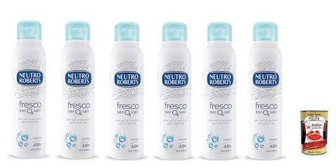 Neutro Roberts Fresco Spray Deodorant ohne Aluminiumsalze, null Flecken, natürlicher Schutz mit blumigen Noten 150 ml 6x Original italienisch inkl. Italian Gourmet Polpa 400g