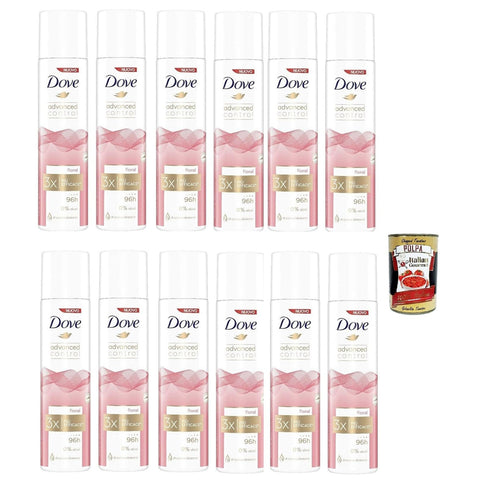 Dove Advanced Control Floral Deodorante Spray 0% Alkohol,96h Schutz Deodorant 12x 100ml Original italienisch inkl. Italian Gourmet Polpa 400g