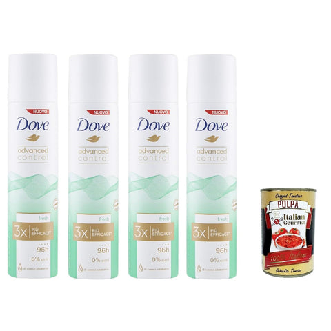 Dove Advanced Control Fresh Deodorante Spray 0% Alkohol, 96h Schutz Deodorant 4x 100ml Original italienisch inkl. Italian Gourmet Polpa 400g