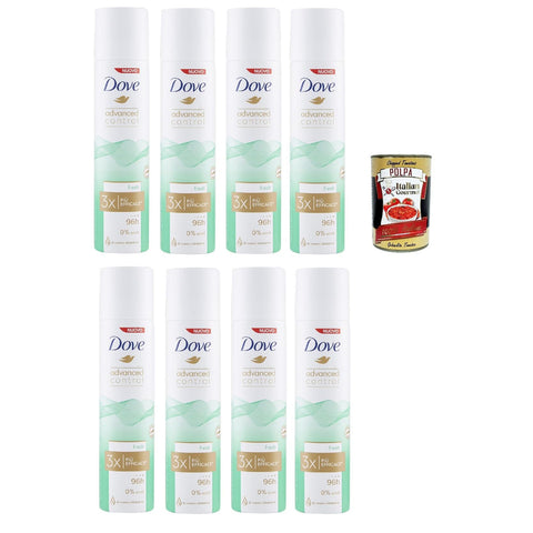 Dove Advanced Control Fresh Deodorante Spray 0% Alkohol, 96h Schutz Deodorant 8x 100ml Original italienisch inkl. Italian Gourmet Polpa 400g