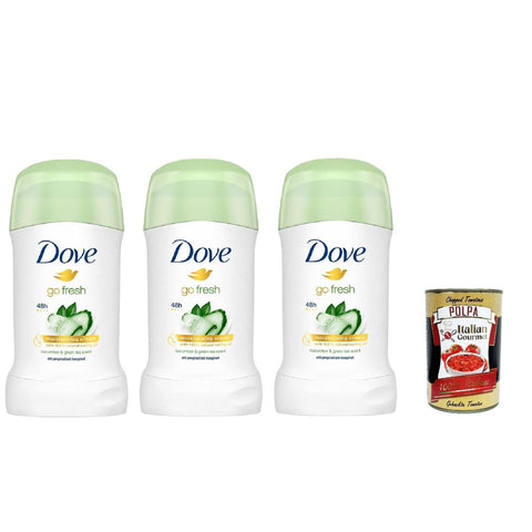 Dove Deodorante Stick Gurken - und Grüntee mit Feuchtigkeitscreme, Deodorant 48h - Deo 3x 40ml inkl. Italian Gourmet polpa 400g Original italienisch