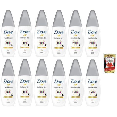 Dove Deodorante Vapo Invisible Dry mit Feuchtigkeitscreme, Deodorant Kein Gas 24h - Deo 12x 75ml Original italienisch inkl. Italian Gourmet Polpa 400g