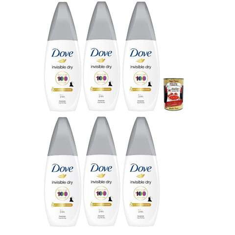 Dove Deodorante Vapo Invisible Dry mit Feuchtigkeitscreme, Deodorant Kein Gas 24h - Deo 6x 75ml Original italienisch inkl. Italian Gourmet Polpa 400g