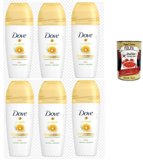 Italian Gourmet E.R. Deo Dove Go Fresh Grapefruit und Zitronengras Deodorante Roll-On, 48h Schutz Deodorant 6x 50ml + Italian Gourmet polpa 400g 8032804040014