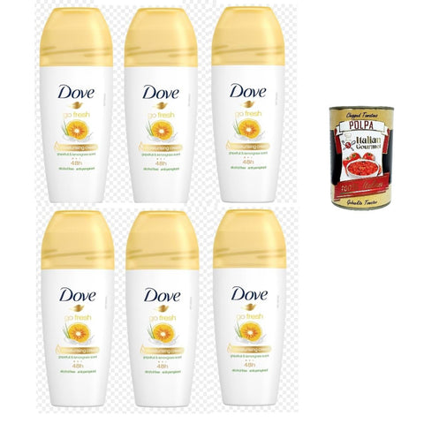 Dove Go Fresh Grapefruit und Zitronengras Deodorante Roll - On, 48h Schutz Deodorant 6x 50ml inkl. Italian Gourmet polpa 400g Original italienisch