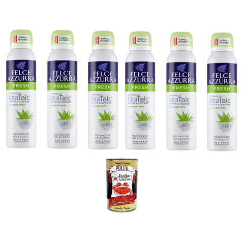 Felce azzurra Deodorante Fresh Con Aloe Vera Spray 48H Frisches Deodorant mit Aloe Vera Spray 48H 6x150 ml inkl. Italian Gourmet polpa 400g Original italienisch