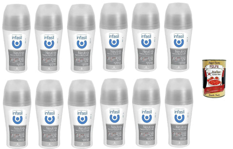 Italian Gourmet E.R. Deo Infasil Deo Roll-On Neutral Dreifach-Schutz, wirksam gegen Schweiß und schlechte Gerüche, ohne Alkohol, Deo Roll-On 12x 50 ml + Italian Gourmet polpa 400g 8032804040014