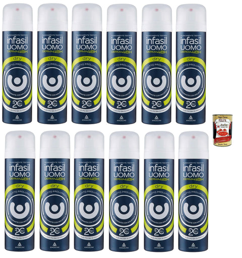 Italian Gourmet E.R. Deo Infasil Deo-Spray für Herren Derma48H Dry, hervorragender Schutz gegen überschüssiges Schweiß, Deo 12x150 ml + Italian Gourmet polpa 400g 8032804040014
