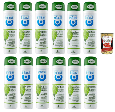 Italian Gourmet E.R. Deo Infasil Deodorant deo Spray Neutro Sensazioni Naturali Fragranza con Olio Essenziale, Fleckenabweisend, ohne Aluminiumsalze, 12x 150ml + Italian Gourmet polpa 400g 8032804040014