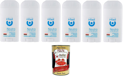 Italian Gourmet E.R. Deo Infasil Deodorant Neutro Extra Delicato Deo Stick - Deodorante Ohne Aluminiumsalze 6x50ml + Italian Gourmet polpa 400g 8032804040014