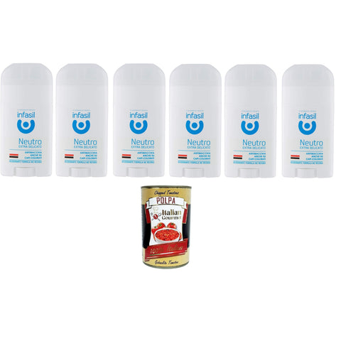 Infasil Deodorant Neutro Extra Delicato Deo Stick - Deodorante Ohne Aluminiumsalze 6x50ml Original italienisch inkl. Italian Gourmet Polpa 400g