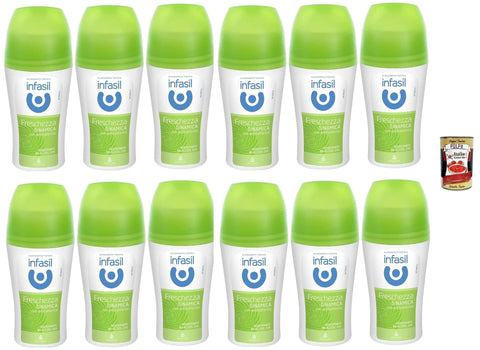 Italian Gourmet E.R. Deo Infasil Deodorant Roll-On Dynamische Frische, ohne Alkohol, wirksam bis zu 24 Stunden, Deo Roll-On 12x 50 ml + Italian Gourmet polpa 400g 8032804040014