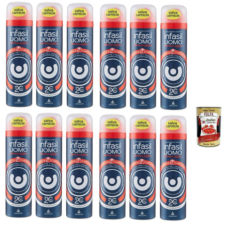 Italian Gourmet E.R. Deo Infasil Deodorant Spray für Herren Derma 48h Hemdschutz mit Molekül 2C, für Männerkleidung, Deo 12x 150 ml + Italian Gourmet polpa 400g 8032804040014