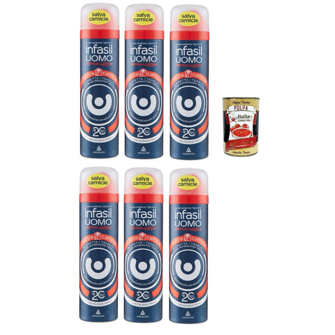 Infasil Deodorant Spray für Herren Derma 48h Hemdschutz mit Molekül 2C, für Männerkleidung, Deo 6x 150 ml Original italienisch inkl. Italian Gourmet Polpa 400g