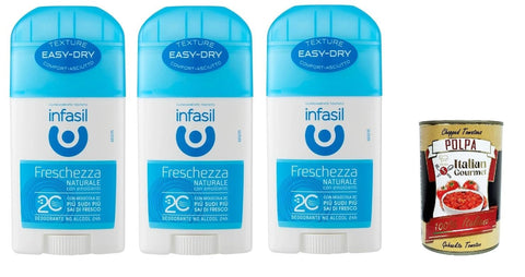Italian Gourmet E.R. Deo Infasil Deostick Natürliche Frische mit Molekül 2C, sofortiges Gefühl von Frische, Deo 3x 40 ml + Italian Gourmet polpa 400g 8032804040014